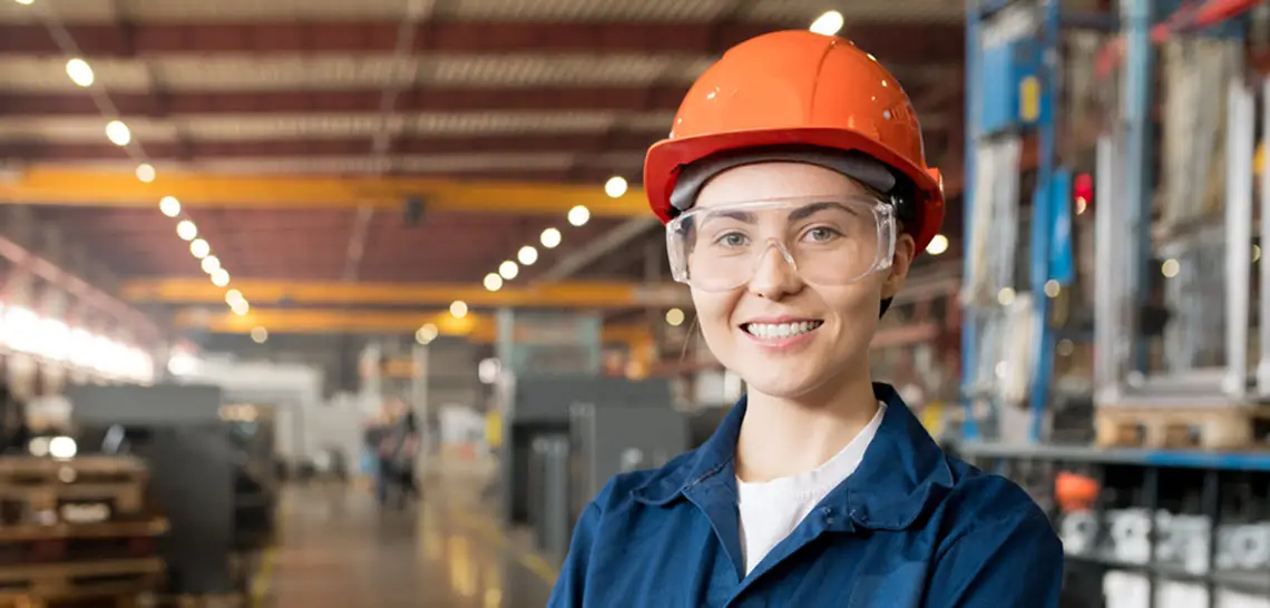 Manufacturing Woman with Orange Helmet